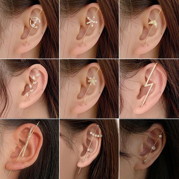 Ear Wrap Crawler Hook Earrings For Women Girls Fashion Plated Crystal Cuff Earring Unique Rhinestone Ear Jewelry Kimter-c38fz