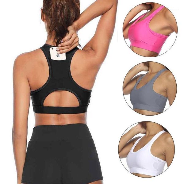 gym clothing hollow women workout tank stretch with pocket yoga sports running bra padded1, White;black 
gym clothing hollow women workout tank stretch with pocket yoga sports running bra padded1, White;black