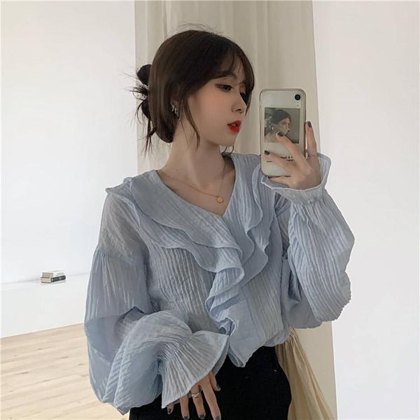 women's blouses & shirts v-neck loose ruffles ladies korean clothes fashion brand autumn style sweet chiffon clothing, White
women's blouses & shirts v-neck loose ruffles ladies korean clothes fashion brand autumn style sweet chiffon clothing, White