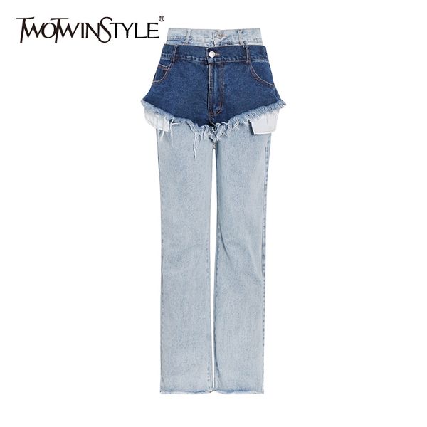 twotwinstyle streetwear patchwork tassel jeans for women high waist wide leg straight denim pants female fashion new clothing y1214, Blue
twotwinstyle streetwear patchwork tassel jeans for women high waist wide leg straight denim pants female fashion new clothing y1214, Blue