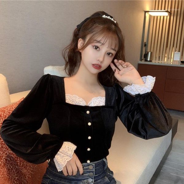 fashion brand black lace up velour shirts square collar autumn style women's clothing sweet crop korean clothes ladies new1, White
fashion brand black lace up velour shirts square collar autumn style women's clothing sweet crop korean clothes ladies new1, White