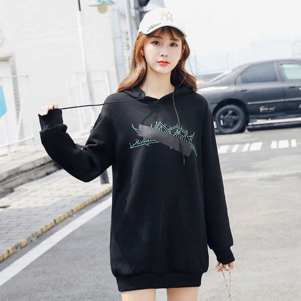 autumn 2020 new large wear plush thickening korean loose hooded sweater solid color women's top, Black 
autumn 2020 new large wear plush thickening korean loose hooded sweater solid color women's top, Black
