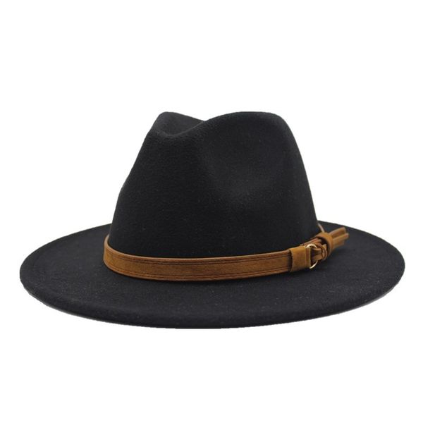 2022 new woolen hat flat brimmed big brim hats versatile straight brimmed jazz cap, Blue;gray