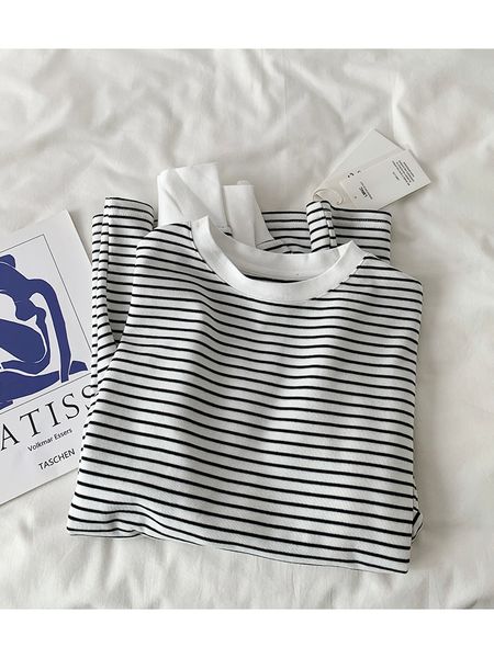 2021 new spring o-neck black white striped shirts long sleeve cotton t shirt women clothes slim fashion fhcc
2021 new spring o-neck black white striped shirts long sleeve cotton t shirt women clothes slim fashion fhcc