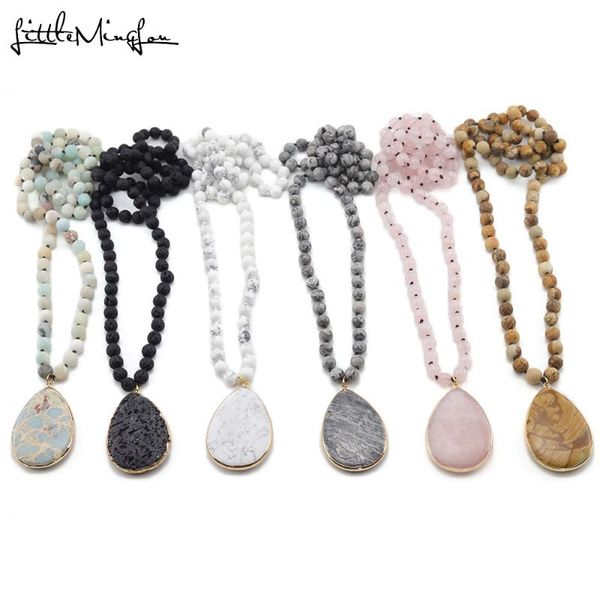 pendant necklaces little minglou matching drop natural stone beads knotted women necklace for bohemian jewelry, Silver 
pendant necklaces little minglou matching drop natural stone beads knotted women necklace for bohemian jewelry, Silver