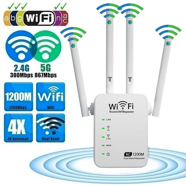 wifi range extender 1200mbps dual band 2.4/5ghz wi-fi internet signal booster wireless repeater for router easy setup wps
wifi range extender 1200mbps dual band 2.4/5ghz wi-fi internet signal booster wireless repeater for router easy setup wps