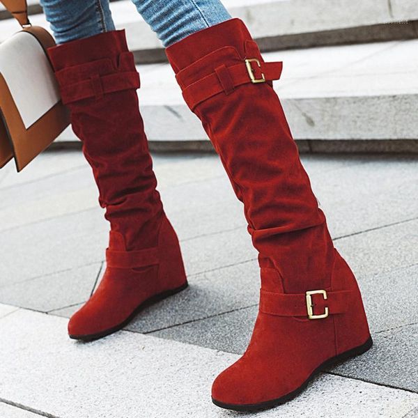 women's retro wedges suede winter boots buckle knee bare boots slip-on casual brown flock long tube booties chaussures femme1, Black
women's retro wedges suede winter boots buckle knee bare boots slip-on casual brown flock long tube booties chaussures femme1, Black