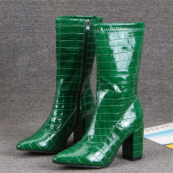 women boots summer shorts club plain pu patent leather elegant temperament high heels fashion boot solid color pointed thick heel side zippe, Black 
women boots summer shorts club plain pu patent leather elegant temperament high heels fashion boot solid color pointed thick heel side zippe, Black