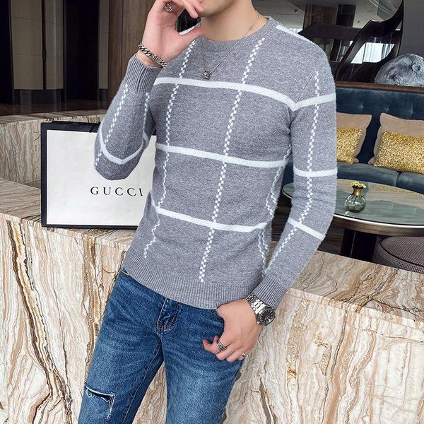 men's sweaters winter knitted sweater men bottoming shirt plaid jacquard round neck pullover slim fitting grey clothing, White;black
men's sweaters winter knitted sweater men bottoming shirt plaid jacquard round neck pullover slim fitting grey clothing, White;black