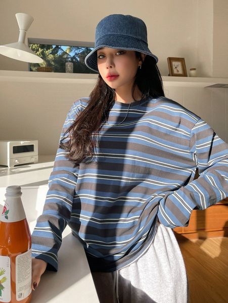 dazy block striped drop shoulder tee q3nq#, White