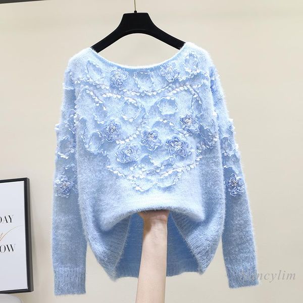 women's sweaters beaded flower sweater for women 2021 autumn and winter korean style three-dimensional petals loose mohair knitwear top, White;black
women's sweaters beaded flower sweater for women 2021 autumn and winter korean style three-dimensional petals loose mohair knitwear top, White;black