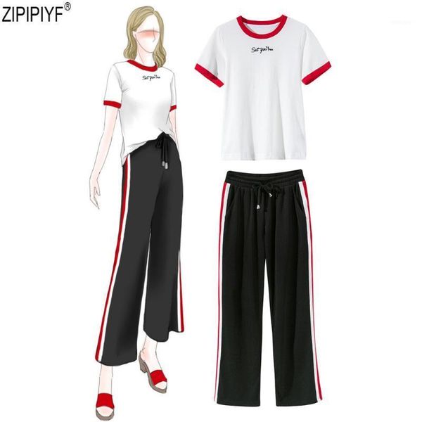 runway summer women 2 piece set 2018 fashion o-neck short sleeve t shirt + ankle-length loose pant suits c14521, White
runway summer women 2 piece set 2018 fashion o-neck short sleeve t shirt + ankle-length loose pant suits c14521, White