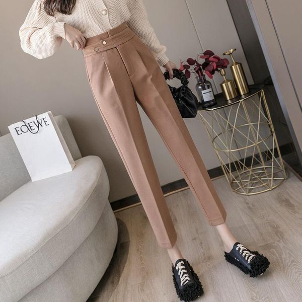 women 2021 autumn winter new fashion solid color straight trousers female loose high waist pants ladies thick woolen pants m485, Black;white
women 2021 autumn winter new fashion solid color straight trousers female loose high waist pants ladies thick woolen pants m485, Black;white