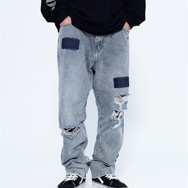 guochao beggar hole patched jeans men's fashion brand old washed light blue damage worn straight pants h1209
guochao beggar hole patched jeans men's fashion brand old washed light blue damage worn straight pants h1209