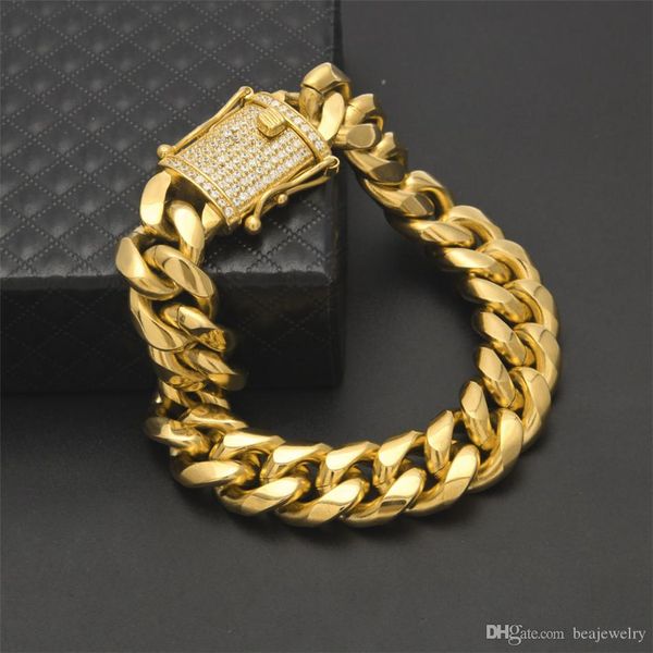 new hip hop jewelry fashion charm rock punk 14mm mens cuban miami link bracelet cz clasp iced out gold silver chain bracelet 22cm gift, Black
new hip hop jewelry fashion charm rock punk 14mm mens cuban miami link bracelet cz clasp iced out gold silver chain bracelet 22cm gift, Black