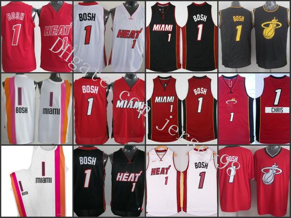 miami heat men #1 chris bosh all black with nba orange fashion jersey, Black;red