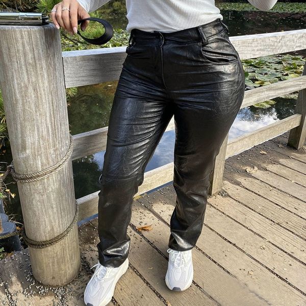 textured faux leather stitching bag hips waist straight casual trousers y200418, Black;white
textured faux leather stitching bag hips waist straight casual trousers y200418, Black;white
