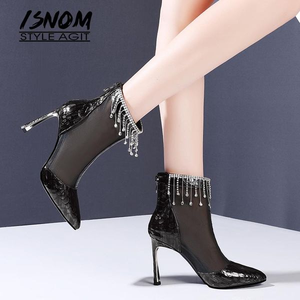 isnom crystal tassel boots summer shoes pointed toe embossed leather silver heels women shoes mesh boots 2020, Black
isnom crystal tassel boots summer shoes pointed toe embossed leather silver heels women shoes mesh boots 2020, Black