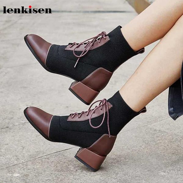 boots lenkisen chic design cow leather med heels square toe mixed colors lace up knitting winter keep warm women ankle l65, Black
boots lenkisen chic design cow leather med heels square toe mixed colors lace up knitting winter keep warm women ankle l65, Black