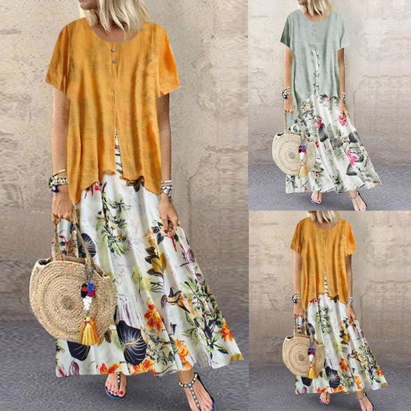 women summer vintage print long dress big size patchwork fake two pieces casual o-neck short sleeve plus size maxi dress1, White;black
women summer vintage print long dress big size patchwork fake two pieces casual o-neck short sleeve plus size maxi dress1, White;black