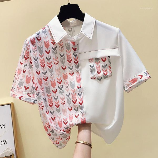women's blouses & shirts summer short sleeve blouse women blusas mujer de moda 2021 turn down collar print chiffon shirt d1421, White
women's blouses & shirts summer short sleeve blouse women blusas mujer de moda 2021 turn down collar print chiffon shirt d1421, White