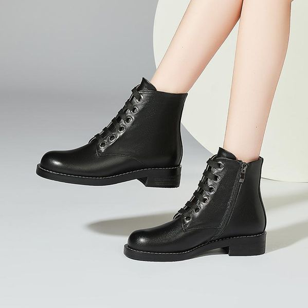 elegant genuine leather lace up women's boots 2020 autumn winter thick low heels pumps party working shoes woman newest, Black
elegant genuine leather lace up women's boots 2020 autumn winter thick low heels pumps party working shoes woman newest, Black