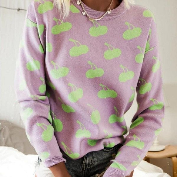 women's sweaters light purple cherry printed vintage loose woman long sleeve knitted casual sweet girls streetwear autumn plus size, White;black
women's sweaters light purple cherry printed vintage loose woman long sleeve knitted casual sweet girls streetwear autumn plus size, White;black