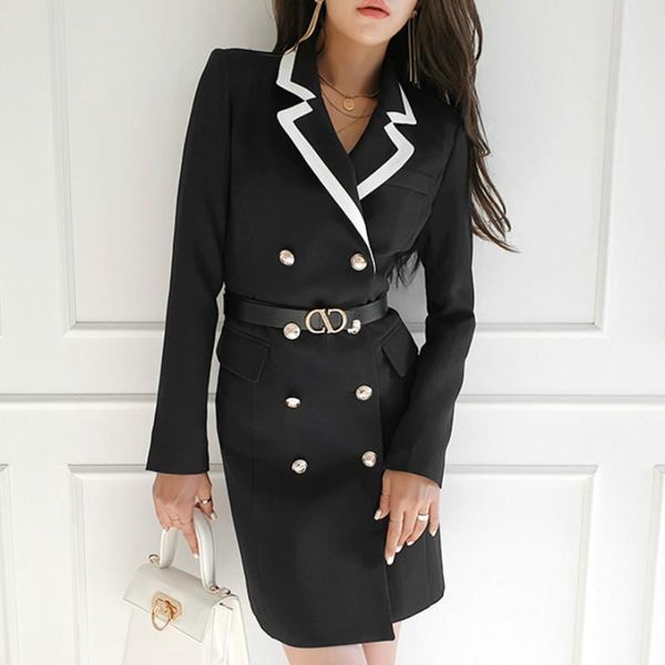 2020 autumn korea slim double breasted long blazer female coat belt notched double brerasted office cloth, White;black
2020 autumn korea slim double breasted long blazer female coat belt notched double brerasted office cloth, White;black