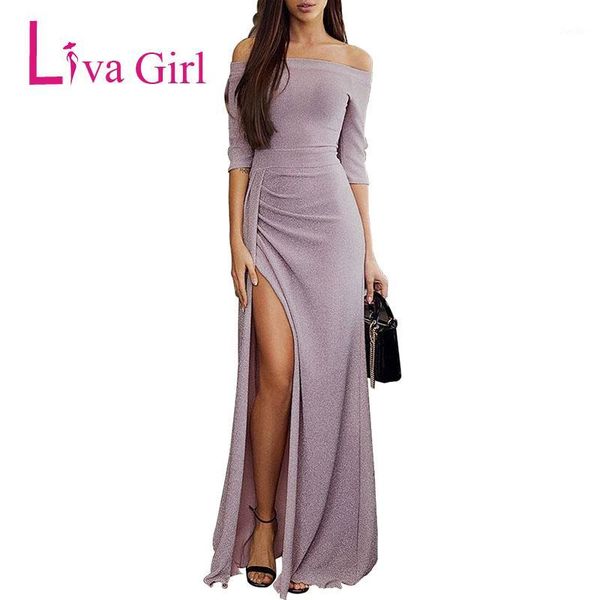 women slit off shoulder party night maxi dress autumn metallic glitter elegant long dresses mujer vestidos de festa longo1, Black;gray
women slit off shoulder party night maxi dress autumn metallic glitter elegant long dresses mujer vestidos de festa longo1, Black;gray