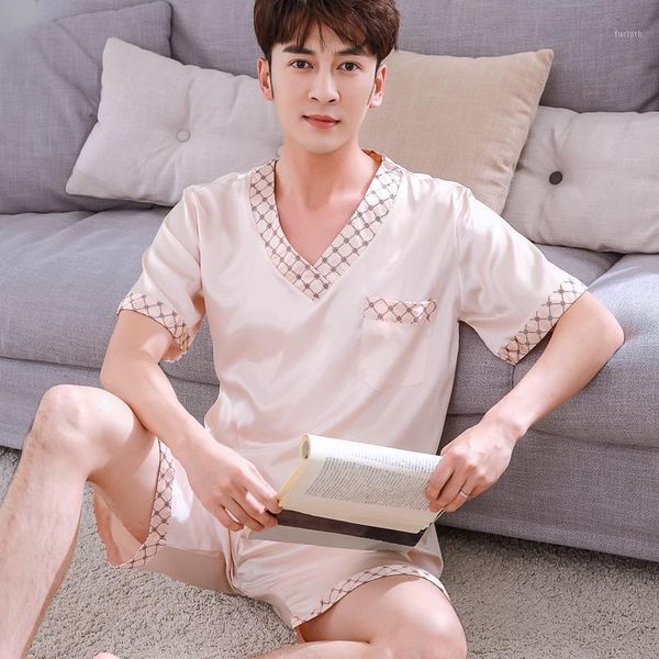 men silk pajama sets summer men's pajamas sleepwear male short-sleeve shorts pajamas fashion men homewear sets1, Black;brown
men silk pajama sets summer men's pajamas sleepwear male short-sleeve shorts pajamas fashion men homewear sets1, Black;brown