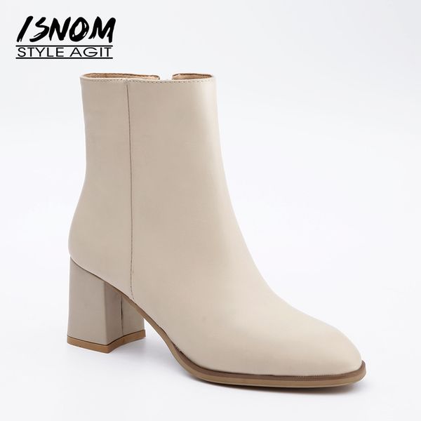 isnom genuine leather women boots autumn fashion round toe ankle boots shoes short plush 2019 winter thick high heels footwear t200425, Black
isnom genuine leather women boots autumn fashion round toe ankle boots shoes short plush 2019 winter thick high heels footwear t200425, Black