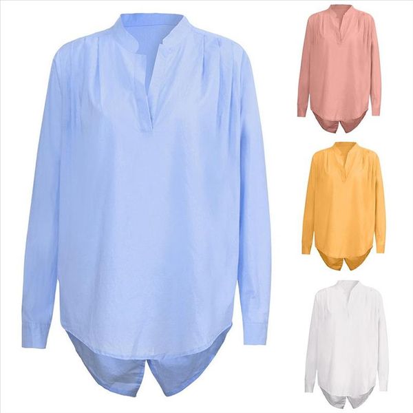 women fashion elegant unique office ladies shirts solid color irregular long sleeve pleated back slitting hem shirt blouse, White
women fashion elegant unique office ladies shirts solid color irregular long sleeve pleated back slitting hem shirt blouse, White