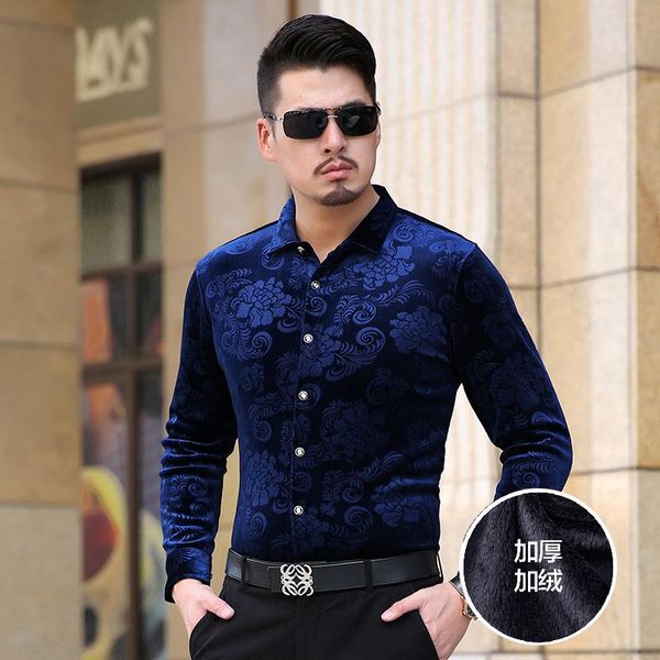 men's casual shirts winter mens thick velvet clothes fashion floral gold shirt male long sleeve warm dress, White;black
men's casual shirts winter mens thick velvet clothes fashion floral gold shirt male long sleeve warm dress, White;black