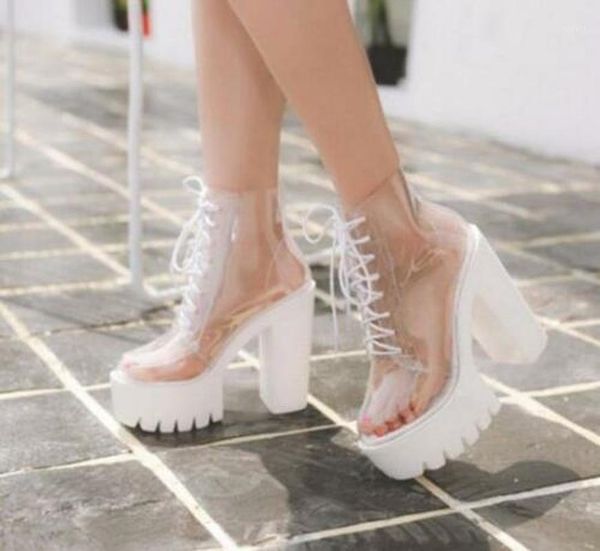 womens clear transparent chunky high heels ankle boots lace up platform shoes 13cm b2141, Black
womens clear transparent chunky high heels ankle boots lace up platform shoes 13cm b2141, Black