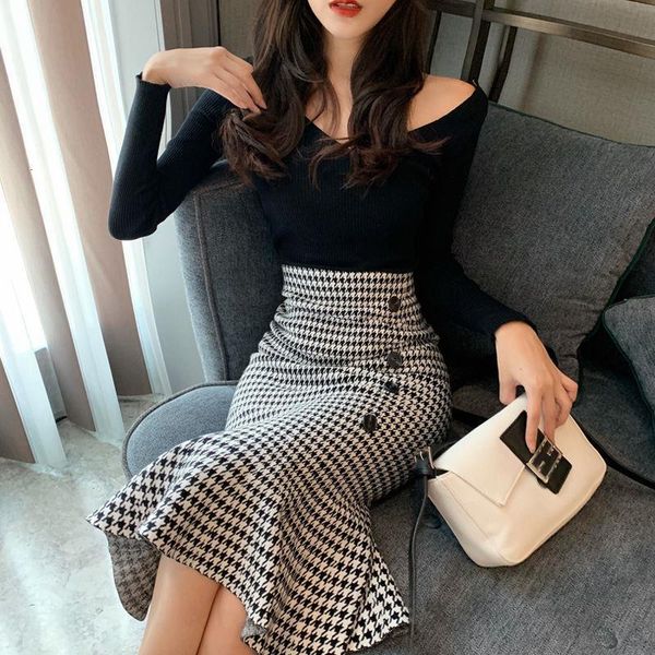 women autumn houndstooth sweet trumpet skirt female vintage long mermaid skirts summer fashion skirt fairy lady mid calf skirt, Black
women autumn houndstooth sweet trumpet skirt female vintage long mermaid skirts summer fashion skirt fairy lady mid calf skirt, Black