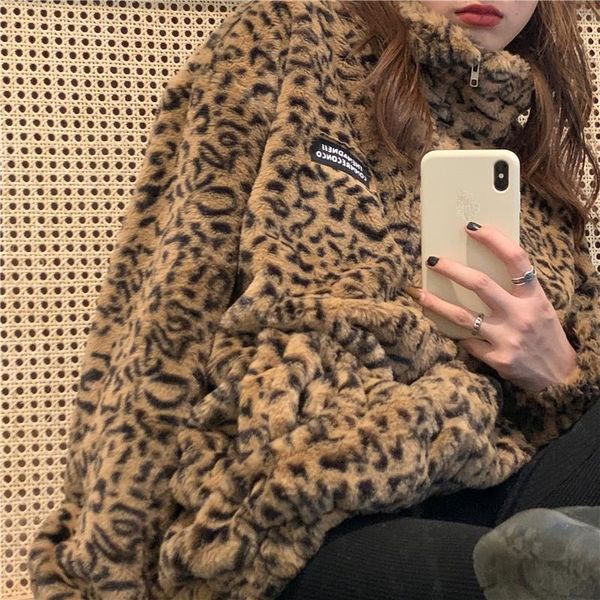 lucyever vintage leopard faux fur jacket womens 2020 winter warm thicken furry coat korean style stand collar loose plush coats, Black
lucyever vintage leopard faux fur jacket womens 2020 winter warm thicken furry coat korean style stand collar loose plush coats, Black