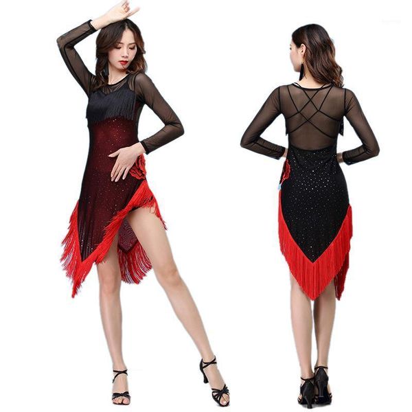 women tassel latin dance dress fring belly dance costume mesh milk silk ballroom clothes tango cha cha salsa competition outfit1, Black;red
women tassel latin dance dress fring belly dance costume mesh milk silk ballroom clothes tango cha cha salsa competition outfit1, Black;red
