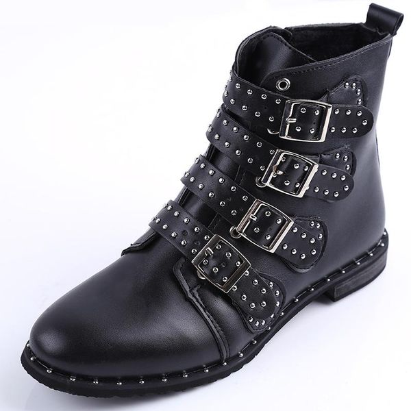 2020 autumn fashion fashion women studded ankle boots winter pu leather high flat brand casual shoes boots black