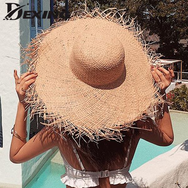 new women large wide brim summer hat for women natural raffia straw hat sun protection hats gilrs panama beach for wedding c0123, Blue;gray
new women large wide brim summer hat for women natural raffia straw hat sun protection hats gilrs panama beach for wedding c0123, Blue;gray