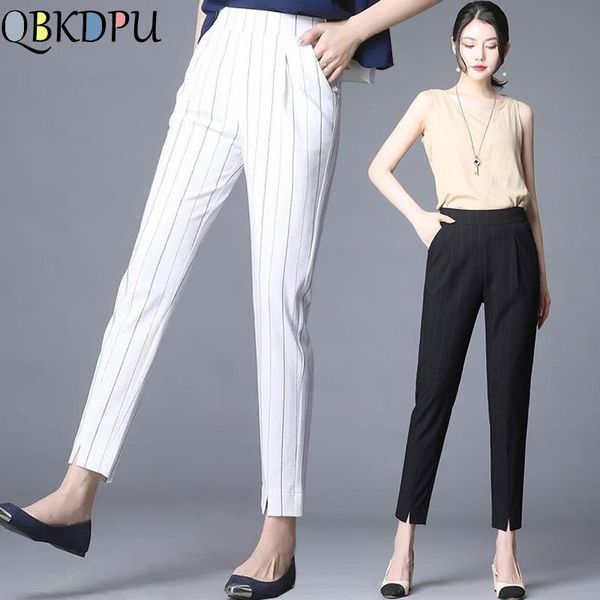 striped slim straight leg casual pants summer women's high waist elastic waist suit ankle trousers formal office work pants 201111, Black;white
striped slim straight leg casual pants summer women's high waist elastic waist suit ankle trousers formal office work pants 201111, Black;white