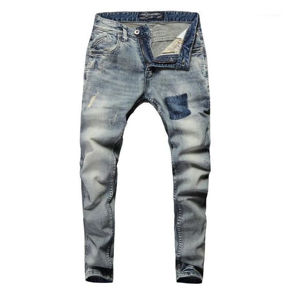 vintage design men ripped jeans stretch slim fit elastic cotton denim pants patchwork jeans classical droit1, Blue
vintage design men ripped jeans stretch slim fit elastic cotton denim pants patchwork jeans classical droit1, Blue