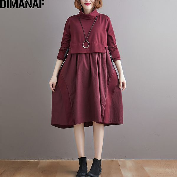 dimanaf women dress long sleeve turtleneck office lady elegant vestidos pleated sashes plus size female clothes autumn winter lj201203, White;black
