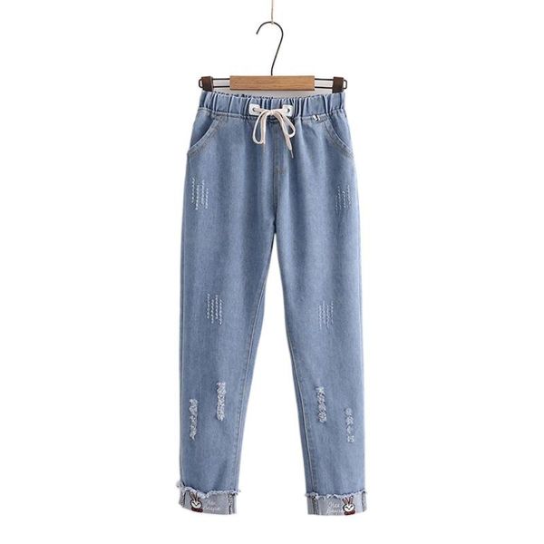 women jeans pants made old cute cuffed leg mouth embroidery hole denim elastic waist trousers extra large -5xl 2011053, Blue
women jeans pants made old cute cuffed leg mouth embroidery hole denim elastic waist trousers extra large -5xl 2011053, Blue