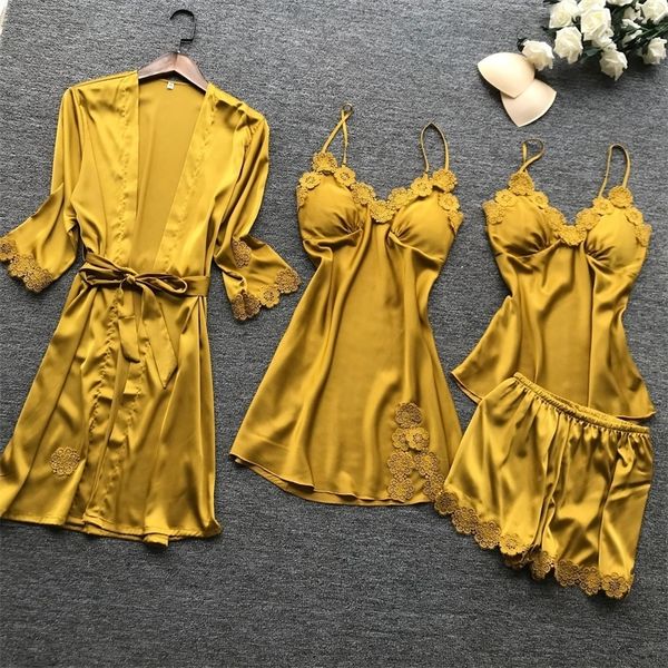 summer new 4 pcs set women pyjama satin lace sleepwear with chest pad pajamas 201109, Black;red
summer new 4 pcs set women pyjama satin lace sleepwear with chest pad pajamas 201109, Black;red