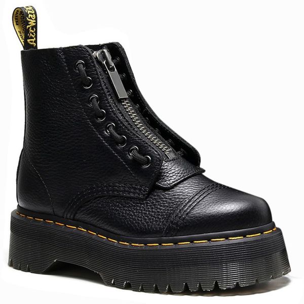women's genuine british thick-soled martin front zipper leather pebled mujer short boots 9tff, Black
women's genuine british thick-soled martin front zipper leather pebled mujer short boots 9tff, Black