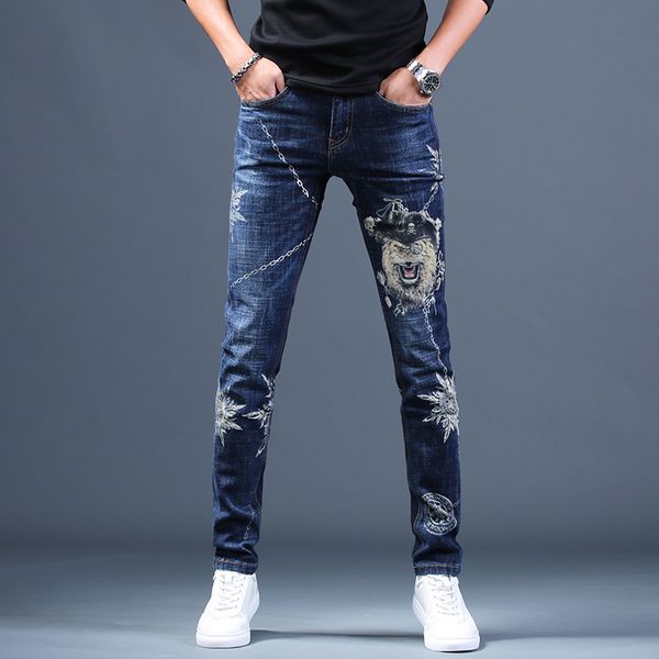 new male fashion men's jeans printed hole jeans casual pants autumn korean trend trousers 201111, Blue
new male fashion men's jeans printed hole jeans casual pants autumn korean trend trousers 201111, Blue