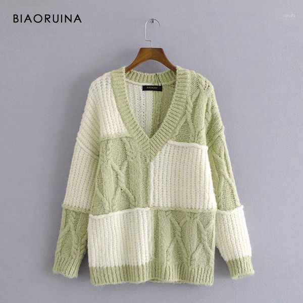 biaoruina women's color matching loose knitted v-neck casual pullover female autumn winter street style all-match sweater1, White;black
biaoruina women's color matching loose knitted v-neck casual pullover female autumn winter street style all-match sweater1, White;black