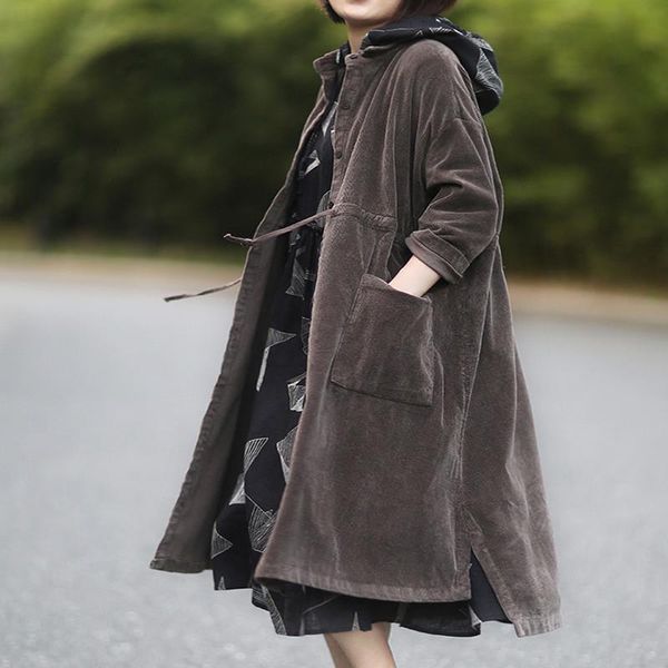 2020 autumn winter female literature art retro loose large size mid-long corduroy drawstring trench coat women overcoats x876, Tan;black
2020 autumn winter female literature art retro loose large size mid-long corduroy drawstring trench coat women overcoats x876, Tan;black