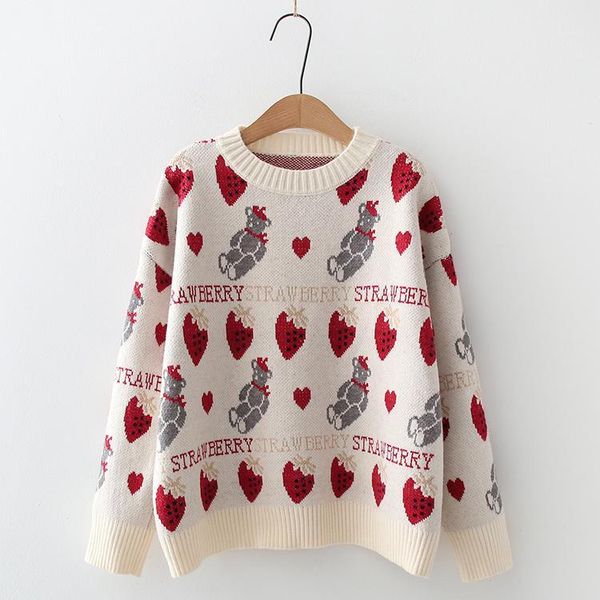 women autumn sweater with cute cartoon print long sleeve knitted pullover femme casual loose thick winter christmas sweater, White;black
women autumn sweater with cute cartoon print long sleeve knitted pullover femme casual loose thick winter christmas sweater, White;black