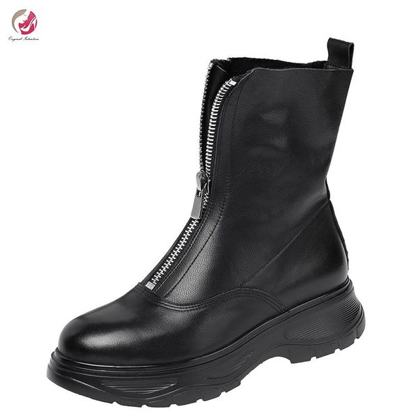 original intention stylish zipper ankle boots woman fashion boots genuine leather round toe shoes woman flats high platform boot, Black
original intention stylish zipper ankle boots woman fashion boots genuine leather round toe shoes woman flats high platform boot, Black